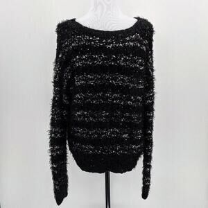 Apt 9 Sequin Sweater Women's Size Large Black Long Sleeve Soft Cozy Warm Shiny